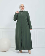 Abaya Brodée Pierre Grande Taille kaki  | 2063-9-9