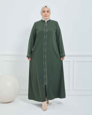 Abaya Brodée Pierre Grande Taille kaki  | 2063-9-9
