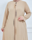 Önü Çift Patlı Taş Detaylı Büyük Beden Ferace Vizon | 2066123