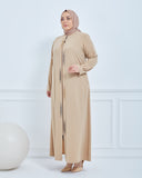 Önü Çift Patlı Taş Detaylı Büyük Beden Ferace Vizon | 2066123