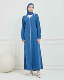 Kapşonlu ve Biyeli Ferace İndigo | 20956