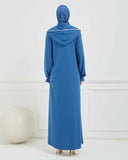 Kapşonlu ve Biyeli Ferace İndigo | 20956