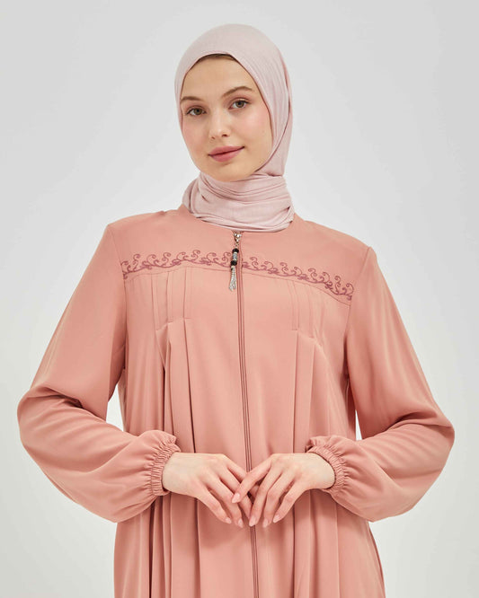 Nakışlı Pileli Ferace Pembe | 21053