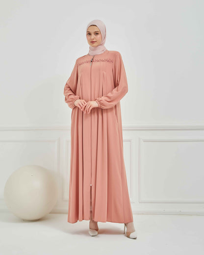 Nakışlı Pileli Ferace Pembe | 21053