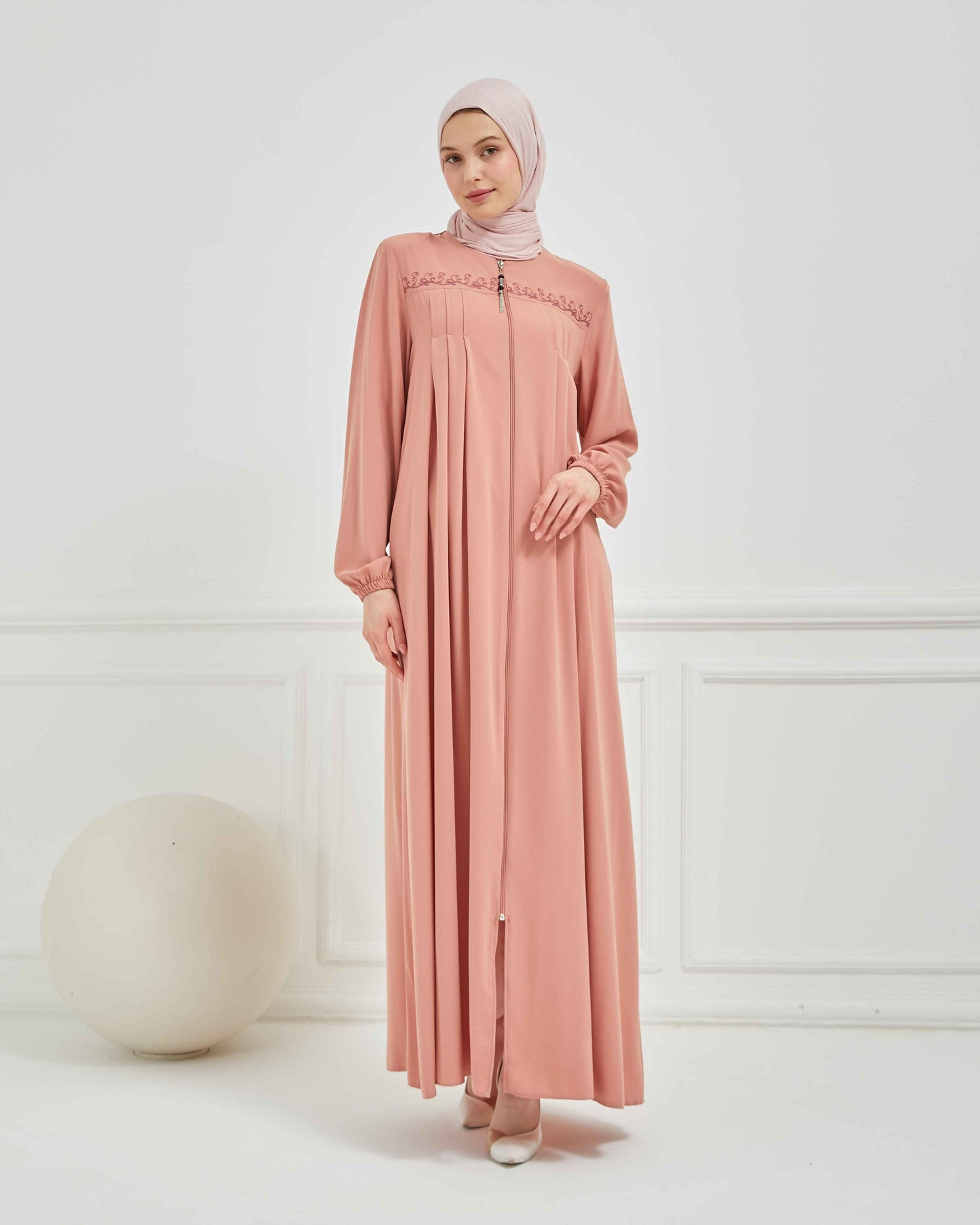 Nakışlı Pileli Ferace Pembe | 21053