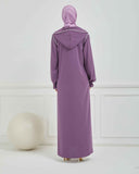 Kapşonlu ve Biyeli Ferace Mor | 209512