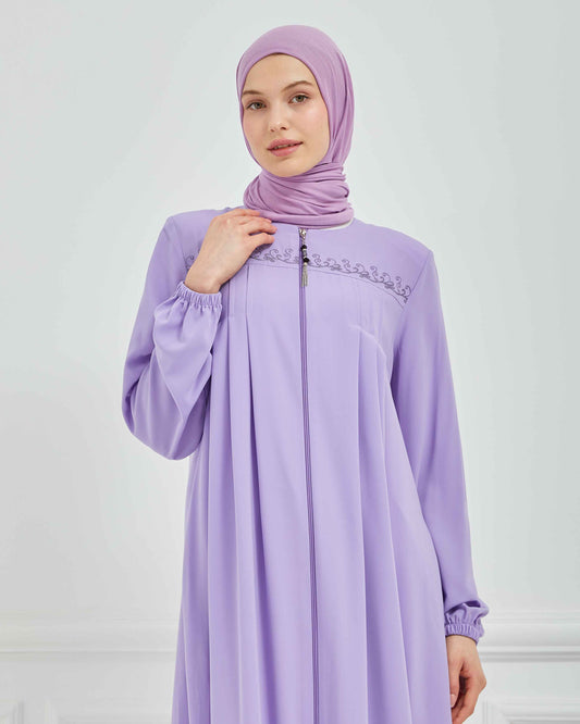 Nakışlı Pileli Ferace Lila | 210539
