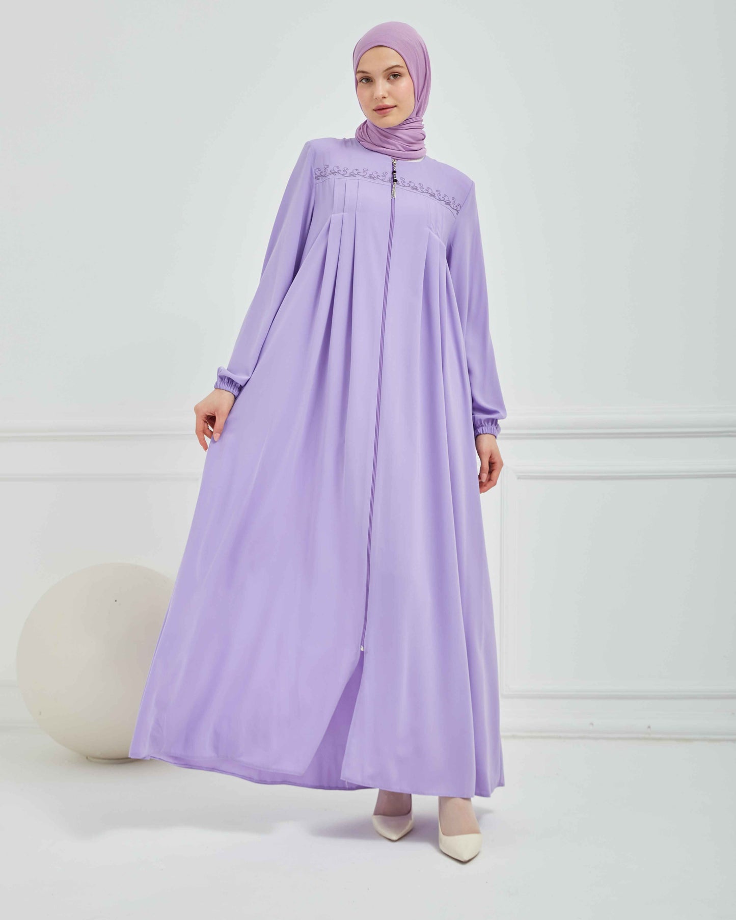 Nakışlı Pileli Ferace Lila | 210539