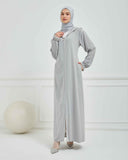 Kapşonlu ve Biyeli Ferace Gri | 209524