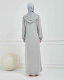 Kapşonlu ve Biyeli Ferace Gri | 209524