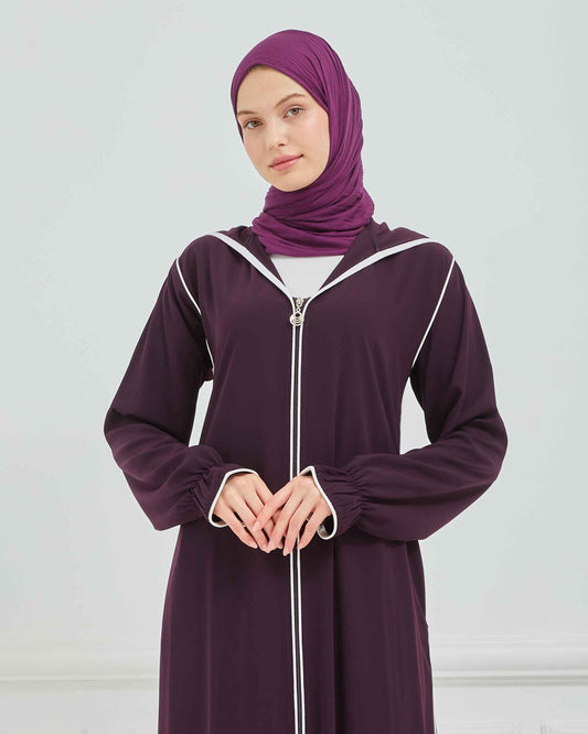 Kapşonlu ve Biyeli Ferace Mürdüm | 20958