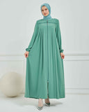 Nakışlı Pileli Ferace Su Yeşili | 21059