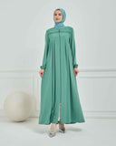 Nakışlı Pileli Ferace Su Yeşili | 21059