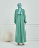 Nakışlı Pileli Ferace Su Yeşili | 21059