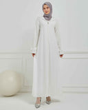 Kapşonlu ve Biyeli Ferace Beyaz | 20952