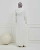 Kapşonlu ve Biyeli Ferace Beyaz | 20952