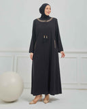 Büyük Beden Nakışlı Ferace Siyah |  204161