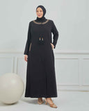 Büyük Beden Nakışlı Ferace Siyah |  204161