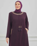 Büyük Beden Nakışlı Ferace Mürdüm |  204168