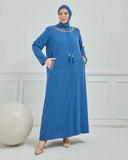 Büyük Beden Nakışlı Ferace İndigo |  204166