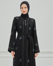 Taş Detaylı Abaya Ferace Siyah | 12002-3-1