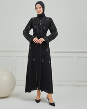 Taş Detaylı Abaya Ferace Siyah | 12002-3-1