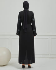 Taş Detaylı Abaya Ferace Siyah | 12002-3-1