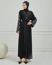Omzu Nakışlı Abaya Ferace Siyah | 12006-1