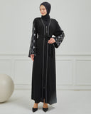 Omzu Nakışlı Abaya Ferace Siyah | 12006-1