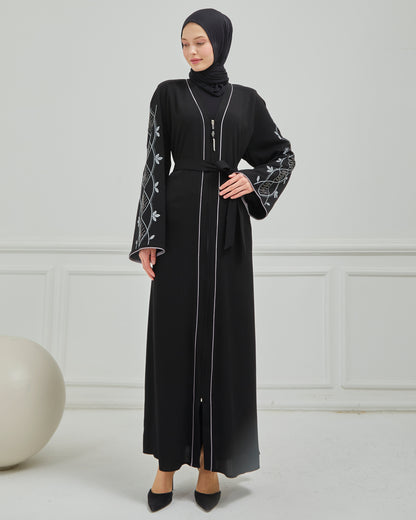 Omzu Nakışlı Abaya Ferace Siyah | 12006-1