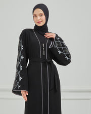 Omzu Nakışlı Abaya Ferace Siyah | 12006-1