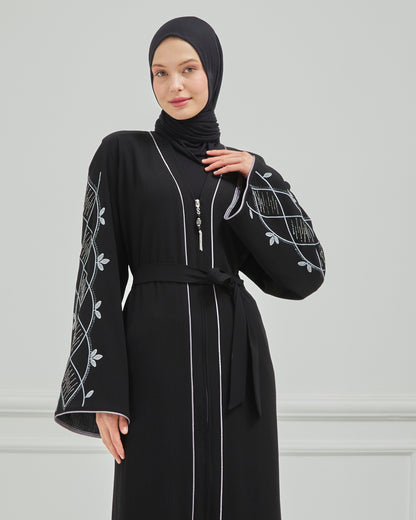 Omzu Nakışlı Abaya Ferace Siyah | 12006-1