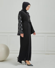Omzu Nakışlı Abaya Ferace Siyah | 12006-1