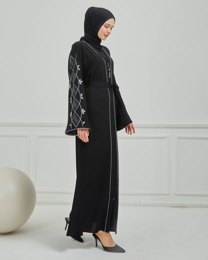 Omzu Nakışlı Abaya Ferace Siyah | 12006-1