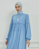 Önü ve Kolu Büzgülü Bileği Lastikli Geniş Kol Ferace Bebe Mavisi | 206131