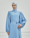  Abaya grise à manches ballon et ceinture à la taille  | 2077-24