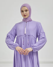 Abaya plissée large et manches élastiques, couleur grise  | 2061-24