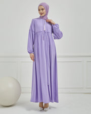 Abaya plissée large et manches élastiques, couleur grise  | 2061-24