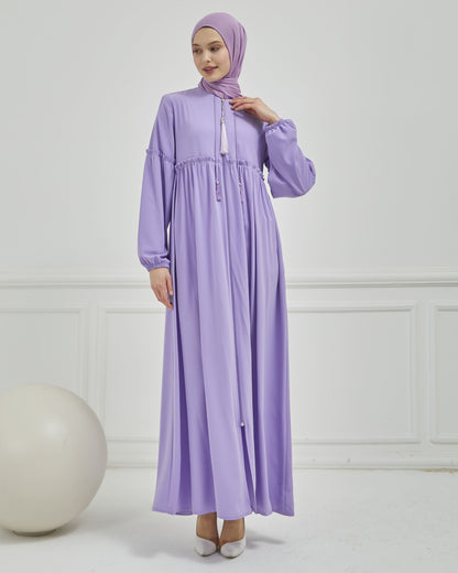 Abaya plissée large et manches élastiques, couleur grise  | 2061-24