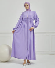Abaya plissée large et manches élastiques, couleur grise  | 2061-24