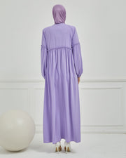 Abaya plissée large et manches élastiques, couleur grise  | 2061-24