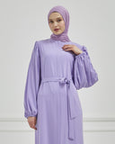 Balon Kollu Beli Kuşaklı Sade Ferace Lila | 207739