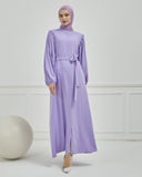 Balon Kollu Beli Kuşaklı Sade Ferace Lila | 207739