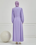 Balon Kollu Beli Kuşaklı Sade Ferace Lila | 207739