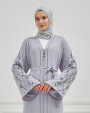 Omzu Nakışlı Abaya Ferace Gri | 12006-24