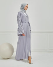 Omzu Nakışlı Abaya Ferace Gri | 12006-24
