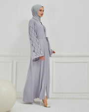 Omzu Nakışlı Abaya Ferace Gri | 12006-24