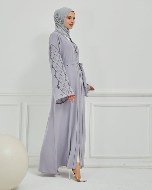 Omzu Nakışlı Abaya Ferace Gri | 1200624