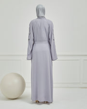Omzu Nakışlı Abaya Ferace Gri | 12006-24