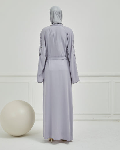 Omzu Nakışlı Abaya Ferace Gri | 1200624